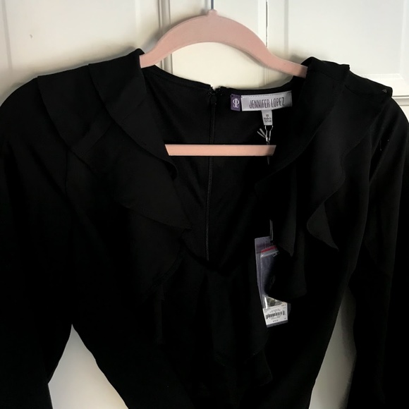 Black Ruffle Front V Neck Romper - Picture 2 of 5